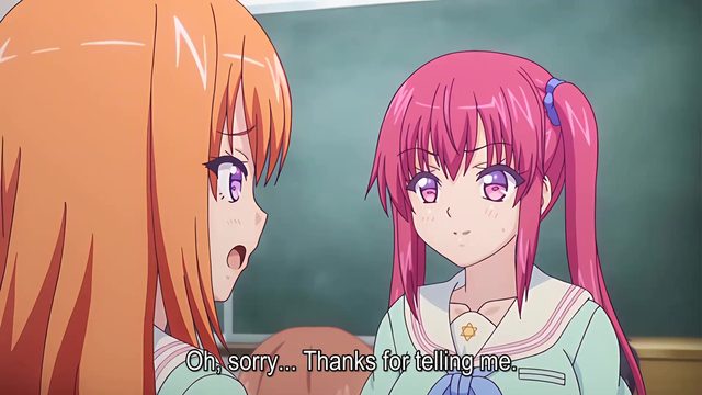 Хорошенькая школьница с розовыми волосами течет от своего учителя